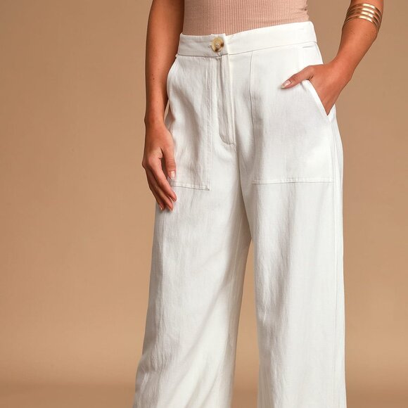 Lulus Pants - Jet Stream White High Waisted Wide Leg Pants